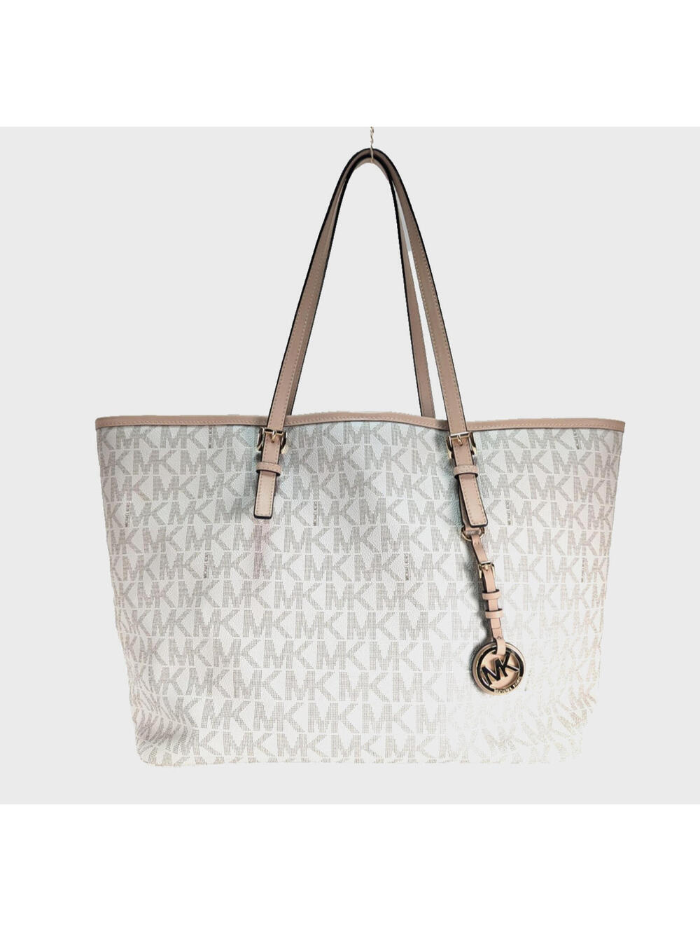 MICHAEL KORS Jet Set MK Signature Zip Tote Vanilla Gold Charm Authentic Handbag